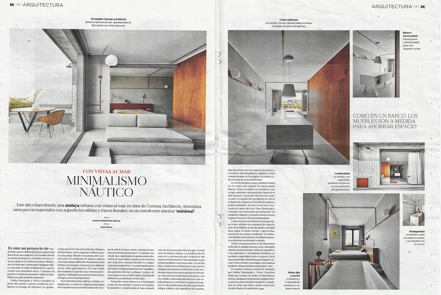 Marina Apartment by Cometa Architects in The Magazine by La Vanguardia – nautical minimalism with wood, copper and microcement in a Barcelona penthouse