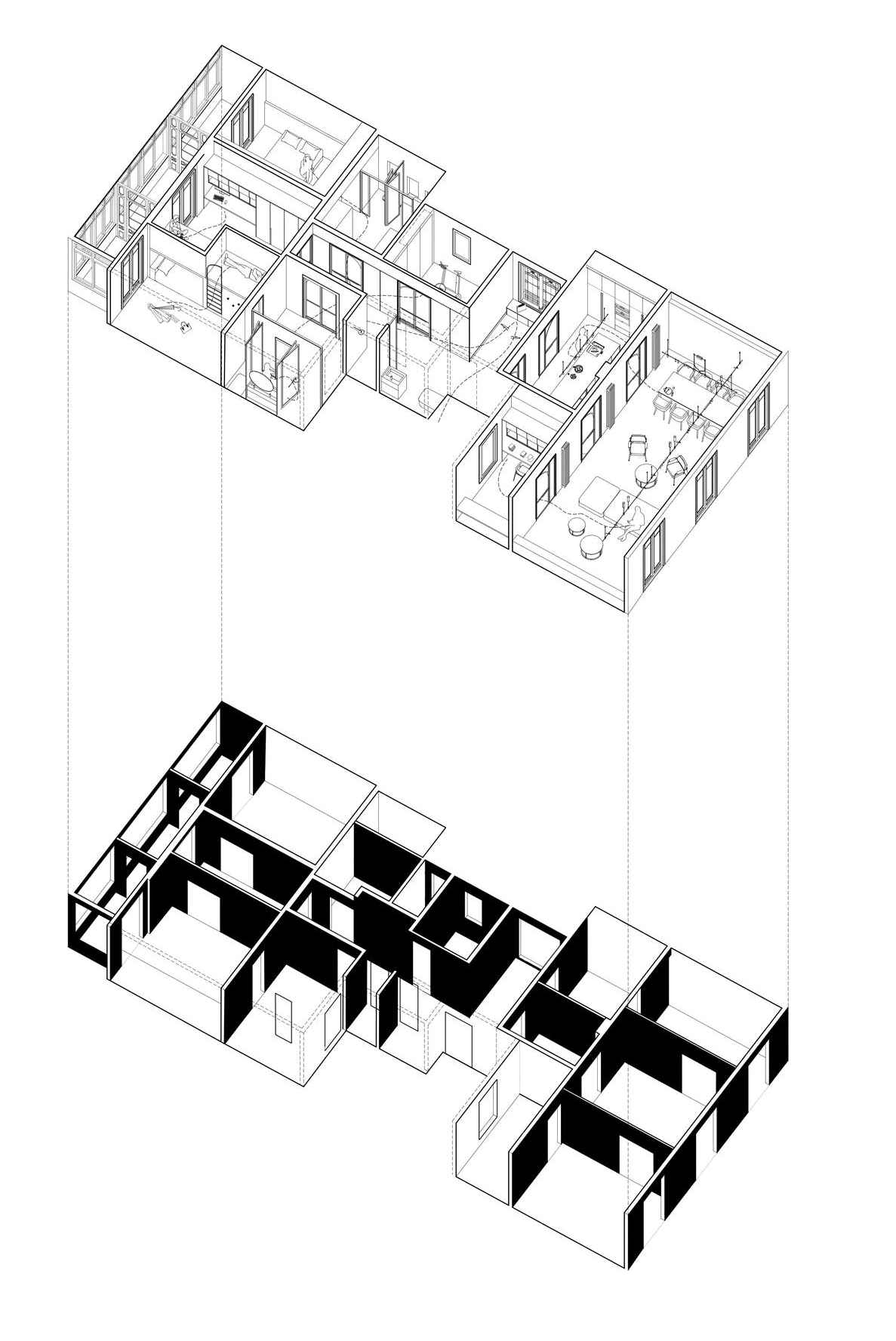 GIF showing the Bruc apartment by Cometa Architects in Barcelona, featuring Catalan wooden beams and terracotta tiles, microcement surfaces, and soft natural light moving across the interior.